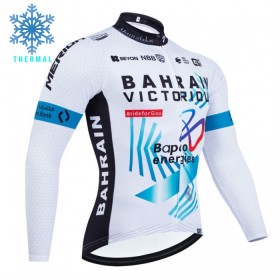 Wielershirt 2025 Bahrain Victorious Lange Mouw Winter Thermal Fleece Wit